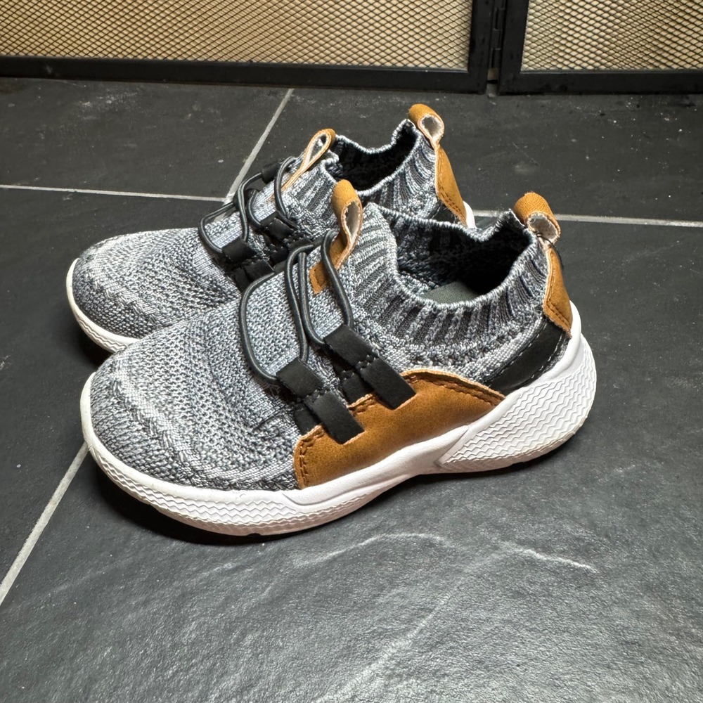 Baby Toddler Kids Gray Knit Bungee Lace Slip On Sneakers Size 8C Gray Tan Black